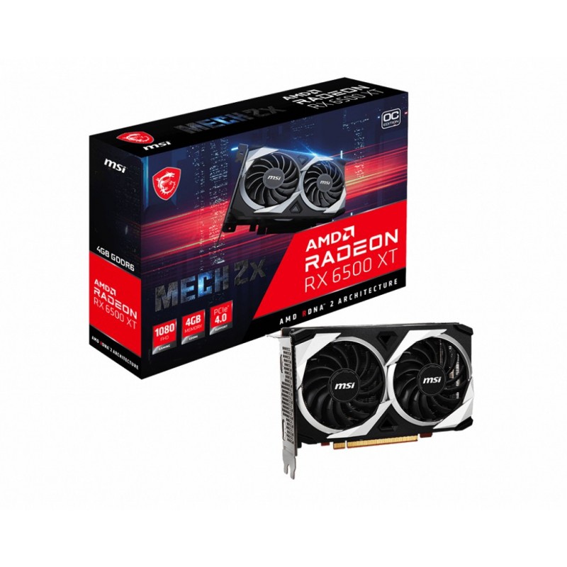 MSI Radeon RX 6500 XT MECH 2X 4G OC Gaming Graphics Card - AMD RX , GPU 2447 2669 MHz, 4000 MB di Memoria DDR6, Velocità di Mem