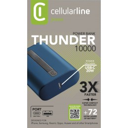 POWER BANK CELLULARLINE THUNDER FAST CHARGING 10000mAH 20W 2 PORTE USB - USB C BLUE