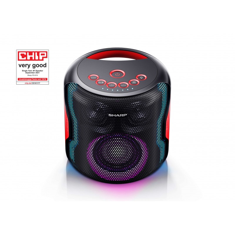 SHARP PS-919(BK) - SPEAKER BLUETOOTH PORTATILE TWS - 130W - USB - AUX - IPX5 - GIOCO LUCE LED RGB - NERO