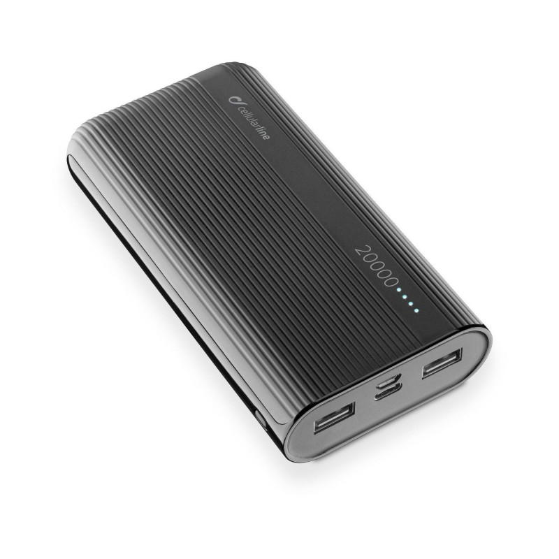Power Bank CELLULARLINE 20.000mAH  -2 USB - 1 TYPE C - 1 MICRO USB BLACK FREEPPT20USBCK