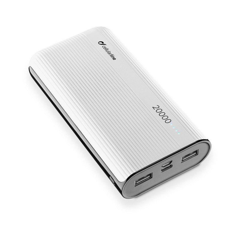 Power Bank CELLULARLINE 20.000mAH  -2 USB - 1 TYPE C - 1 MICRO USB WHITE FREEPPT20USBCW